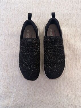 Skechers Kids Black Slip-On Knit Sneakers with Silver Accents